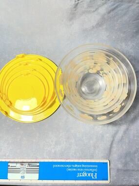 Imperial Glass Sun Flower Dute Nesting Bowls Set of 5 with Yellow Lids VINTAGE